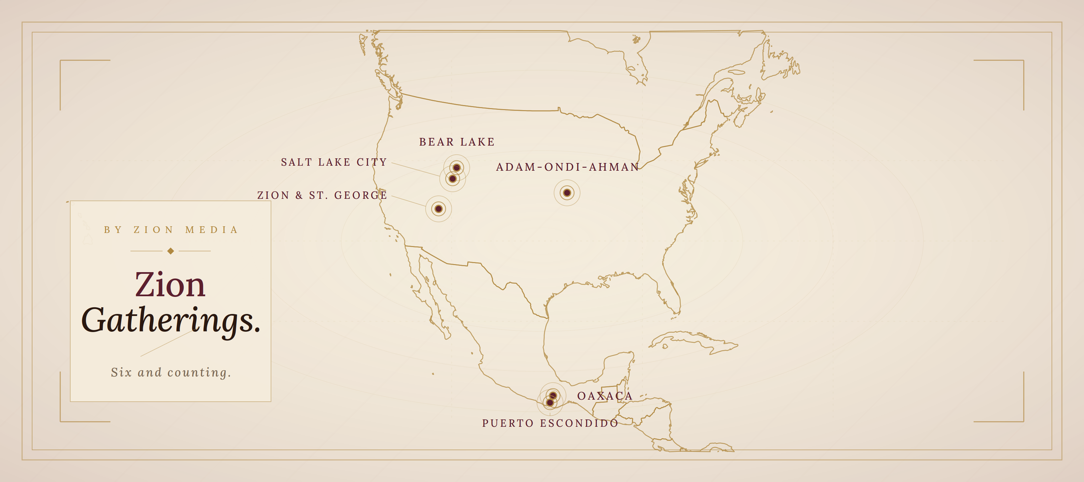 Map of past and upcoming Zion Gatherings across North America